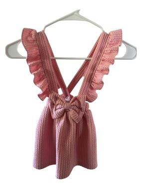 Pink Ruffle Knit Toddler Suspender Skirt